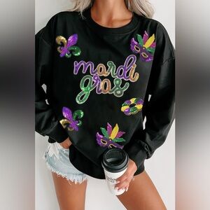 MARDI GRAS Sequin Round Neck Sweatshirt 10010026229